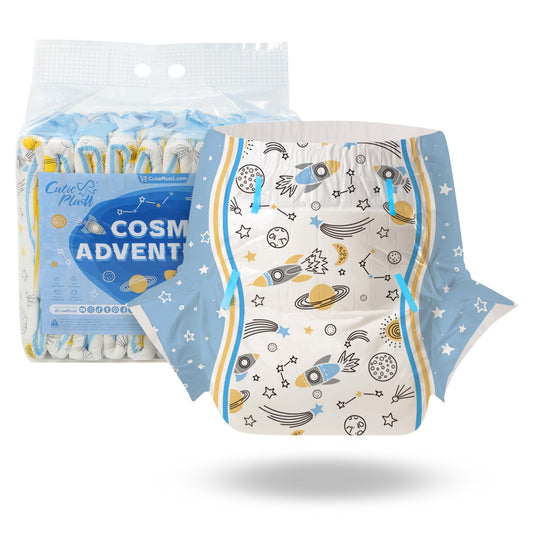 CutiePlusU Adult Diapers 10 Pieces Disposable Incontinence Briefs with Tabs for Women and Men Maximum Overnight Absorbency- Cosmic Adventurer (Large 37"-47")
