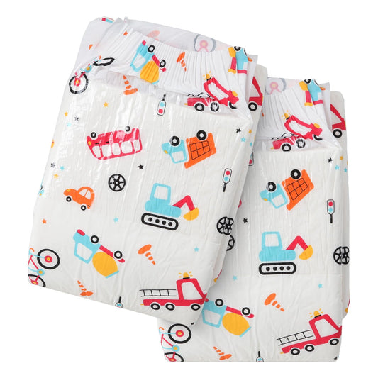 CutiePlusU Adult Diapers Incontinence Briefs with Tabs for Women and Men Maximum Overnight Absorbency- Busy Driver (Medium 28"-38")