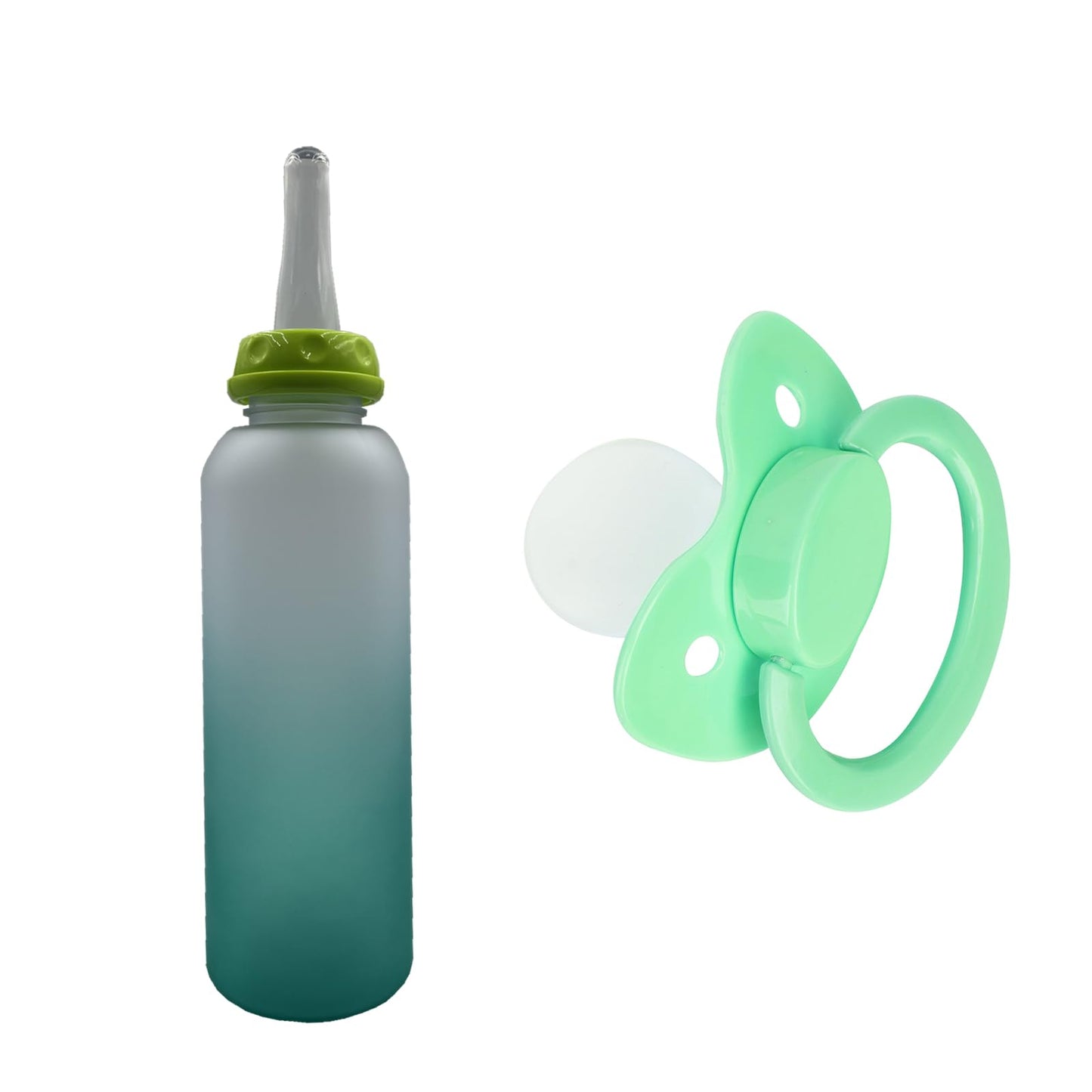 Adult Bottle Pacifier Set Big Sized Animal Pattern Design 8oz (Green)