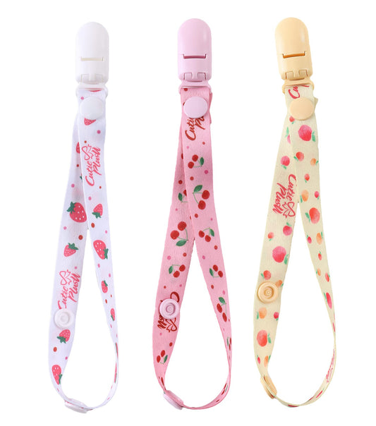 CutiePlusU Adult Size Pacifier Clips 3 Pack-Strawberries Cherries and Peaches