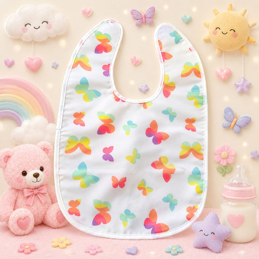 Premium Waterproof Adult Bib – Rainbow Butterflies