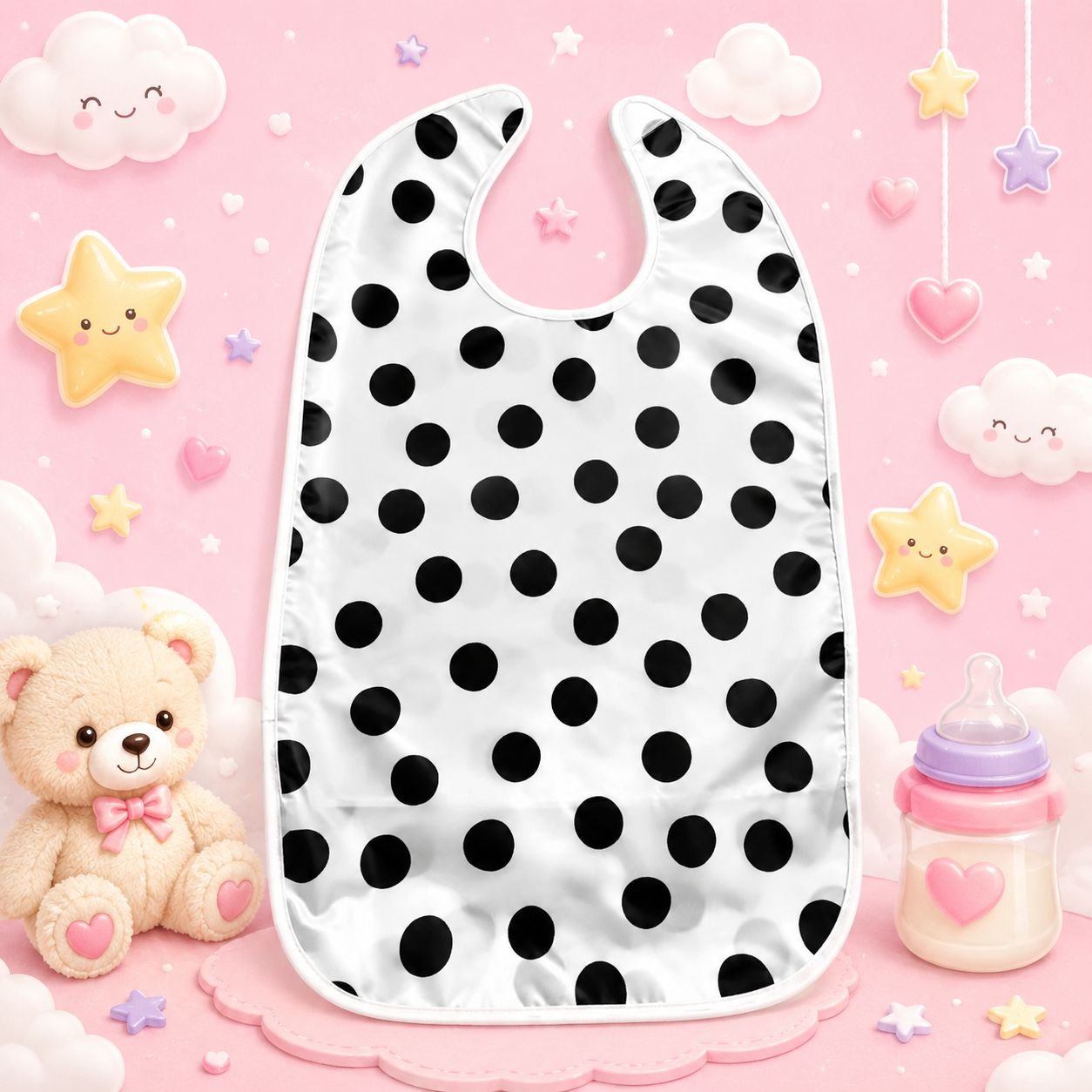 Premium Waterproof Adult Bib – Classic Polka Dots