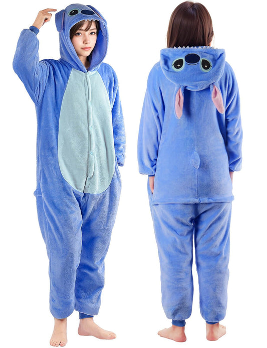 iminuo Stitch Onesie Adult Animal Onesie Stitch Costume Pajamas Matching Onesies Halloween Cosplay Sleepwear for Women Blue