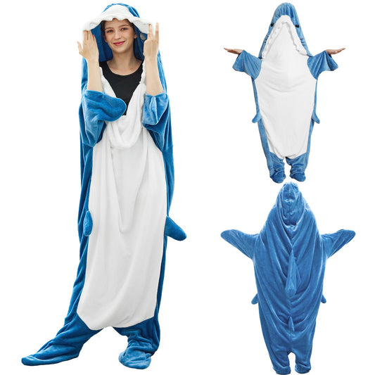 Bcareself Shark Blanket Adult Kid Hoodie Onesie Wearable Shark Blanket Soft Cozy Flannel Shark Sleeping Bag Cosplay Funny Realistic Cartoon Shark Onesie Costume (XL)